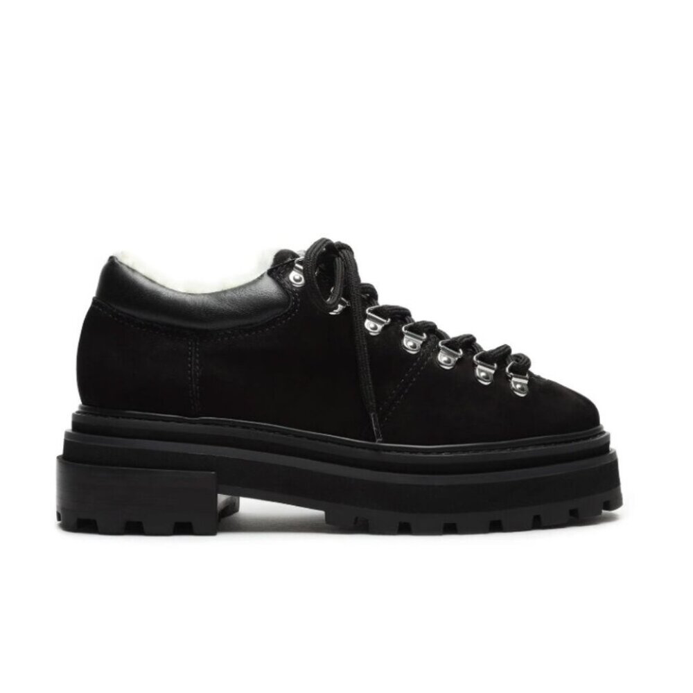 Schutz Lucille Suede & Shearling Bootie | Black | NWT | 6B